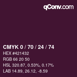 カラーコード: CMYK 0 / 70 / 24 / 74 | qconv.com