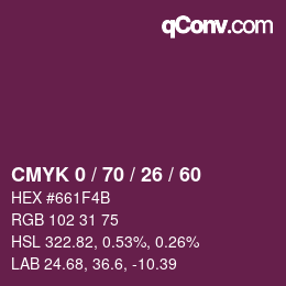 カラーコード: CMYK 0 / 70 / 26 / 60 | qconv.com