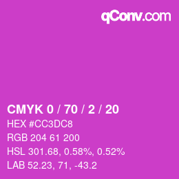 カラーコード: CMYK 0 / 70 / 2 / 20 | qconv.com