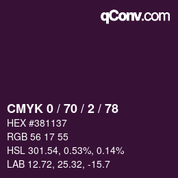 カラーコード: CMYK 0 / 70 / 2 / 78 | qconv.com