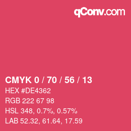 カラーコード: CMYK 0 / 70 / 56 / 13 | qconv.com