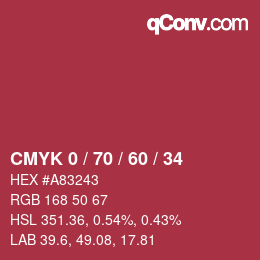 カラーコード: CMYK 0 / 70 / 60 / 34 | qconv.com