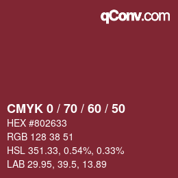 カラーコード: CMYK 0 / 70 / 60 / 50 | qconv.com
