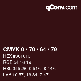 Farbcode: CMYK 0 / 70 / 64 / 79 | qconv.com