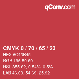 カラーコード: CMYK 0 / 70 / 65 / 23 | qconv.com