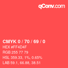 Farbcode: CMYK 0 / 70 / 69 / 0 | qconv.com