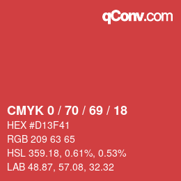カラーコード: CMYK 0 / 70 / 69 / 18 | qconv.com