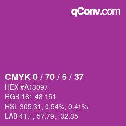 カラーコード: CMYK 0 / 70 / 6 / 37 | qconv.com