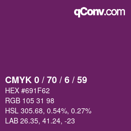 カラーコード: CMYK 0 / 70 / 6 / 59 | qconv.com