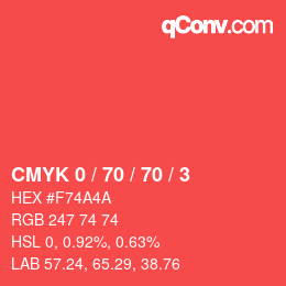 Farbcode: CMYK 0 / 70 / 70 / 3 | qconv.com