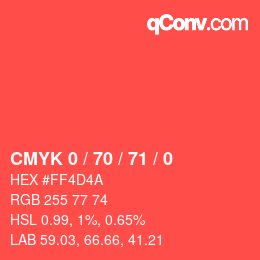 カラーコード: CMYK 0 / 70 / 71 / 0 | qconv.com
