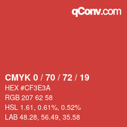 カラーコード: CMYK 0 / 70 / 72 / 19 | qconv.com