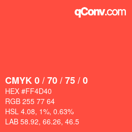 颜色代码: CMYK 0 / 70 / 75 / 0 | qconv.com