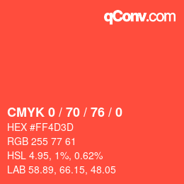 颜色代码: CMYK 0 / 70 / 76 / 0 | qconv.com