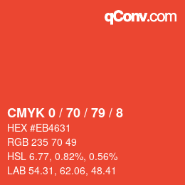 カラーコード: CMYK 0 / 70 / 79 / 8 | qconv.com