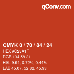 カラーコード: CMYK 0 / 70 / 84 / 24 | qconv.com