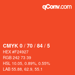 Farbcode: CMYK 0 / 70 / 84 / 5 | qconv.com