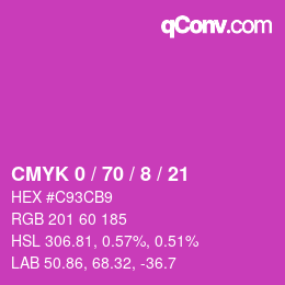 カラーコード: CMYK 0 / 70 / 8 / 21 | qconv.com