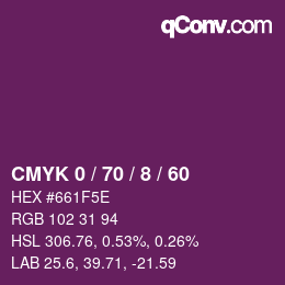 カラーコード: CMYK 0 / 70 / 8 / 60 | qconv.com