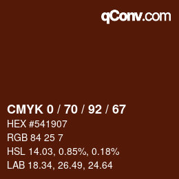 カラーコード: CMYK 0 / 70 / 92 / 67 | qconv.com