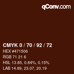 颜色代码: CMYK 0 / 70 / 92 / 72 | qconv.com