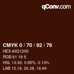 カラーコード: CMYK 0 / 70 / 92 / 76 | qconv.com