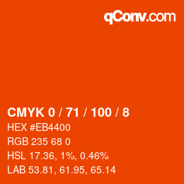 カラーコード: CMYK 0 / 71 / 100 / 8 | qconv.com