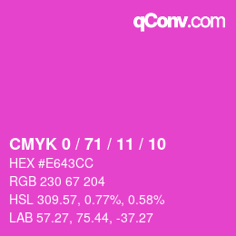 颜色代码: CMYK 0 / 71 / 11 / 10 | qconv.com