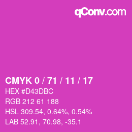 カラーコード: CMYK 0 / 71 / 11 / 17 | qconv.com