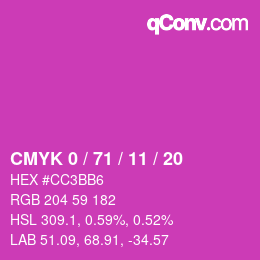 カラーコード: CMYK 0 / 71 / 11 / 20 | qconv.com