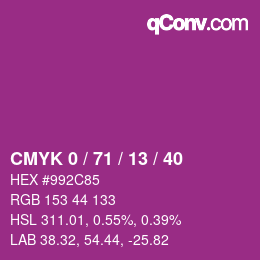 颜色代码: CMYK 0 / 71 / 13 / 40 | qconv.com