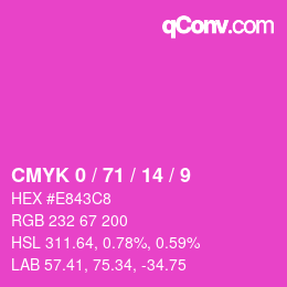 カラーコード: CMYK 0 / 71 / 14 / 9 | qconv.com