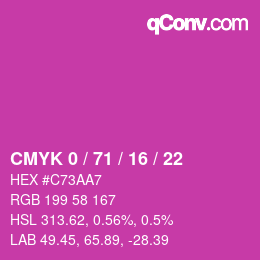 カラーコード: CMYK 0 / 71 / 16 / 22 | qconv.com