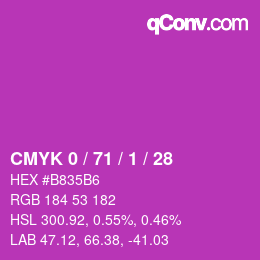 カラーコード: CMYK 0 / 71 / 1 / 28 | qconv.com