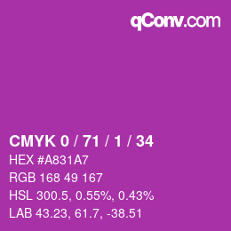 カラーコード: CMYK 0 / 71 / 1 / 34 | qconv.com