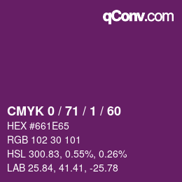 カラーコード: CMYK 0 / 71 / 1 / 60 | qconv.com