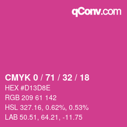 カラーコード: CMYK 0 / 71 / 32 / 18 | qconv.com