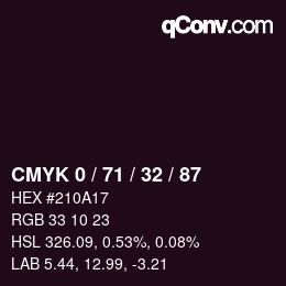 Farbcode: CMYK 0 / 71 / 32 / 87 | qconv.com