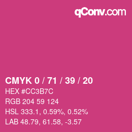Code couleur: CMYK 0 / 71 / 39 / 20 | qconv.com