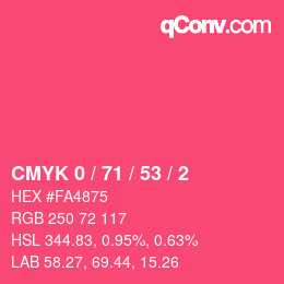颜色代码: CMYK 0 / 71 / 53 / 2 | qconv.com