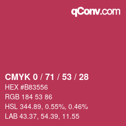 Color code: CMYK 0 / 71 / 53 / 28 | qconv.com
