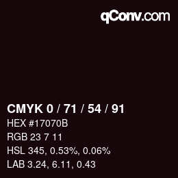 Farbcode: CMYK 0 / 71 / 54 / 91 | qconv.com