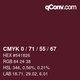 颜色代码: CMYK 0 / 71 / 55 / 67 | qconv.com
