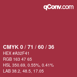 カラーコード: CMYK 0 / 71 / 60 / 36 | qconv.com