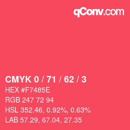 Color code: CMYK 0 / 71 / 62 / 3 | qconv.com