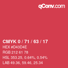 颜色代码: CMYK 0 / 71 / 63 / 17 | qconv.com
