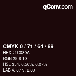 颜色代码: CMYK 0 / 71 / 64 / 89 | qconv.com