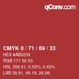 颜色代码: CMYK 0 / 71 / 69 / 33 | qconv.com