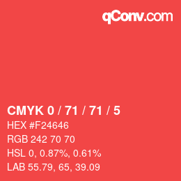 Farbcode: CMYK 0 / 71 / 71 / 5 | qconv.com