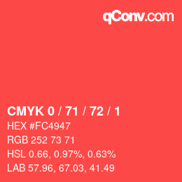 Color code: CMYK 0 / 71 / 72 / 1 | qconv.com